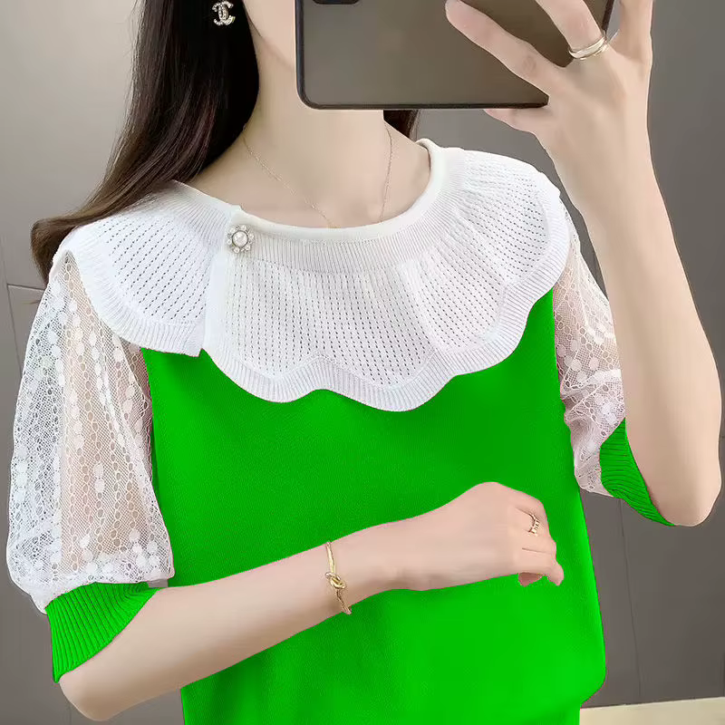 T-shirt à manches courtes pour femmes, nouveau Style d'été 2025, col rond, haut tricoté fin et respi