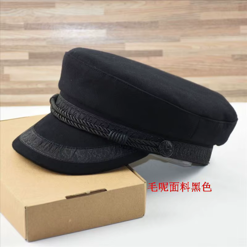 Casquette de capitaine grande taille noire à dessus plat – Chapeau pour homme à grosse tête, casquet