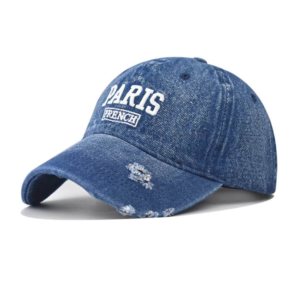 Chapeau de baseball en jean à trous, brodé en couches, style rétro français, mousse 3D, universel po