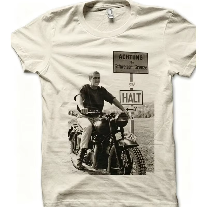 T-shirt imprimé moto rétro classique de 'The Great Escape', nouvel article d'été adapté aux hommes e