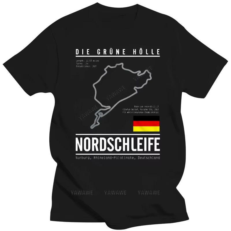 Homme drôle impression t-shirts noir nouveau à manches courtes décontracté Nurburgring Grand Prix t-
