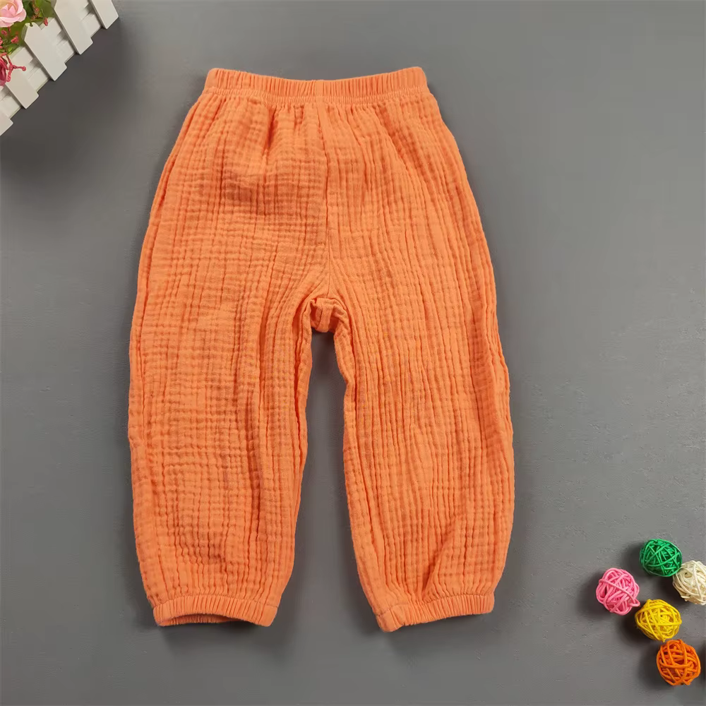 Vêtements d'été pour enfants, pantalons plissés en coton pour garçons et filles, décontractés, solid