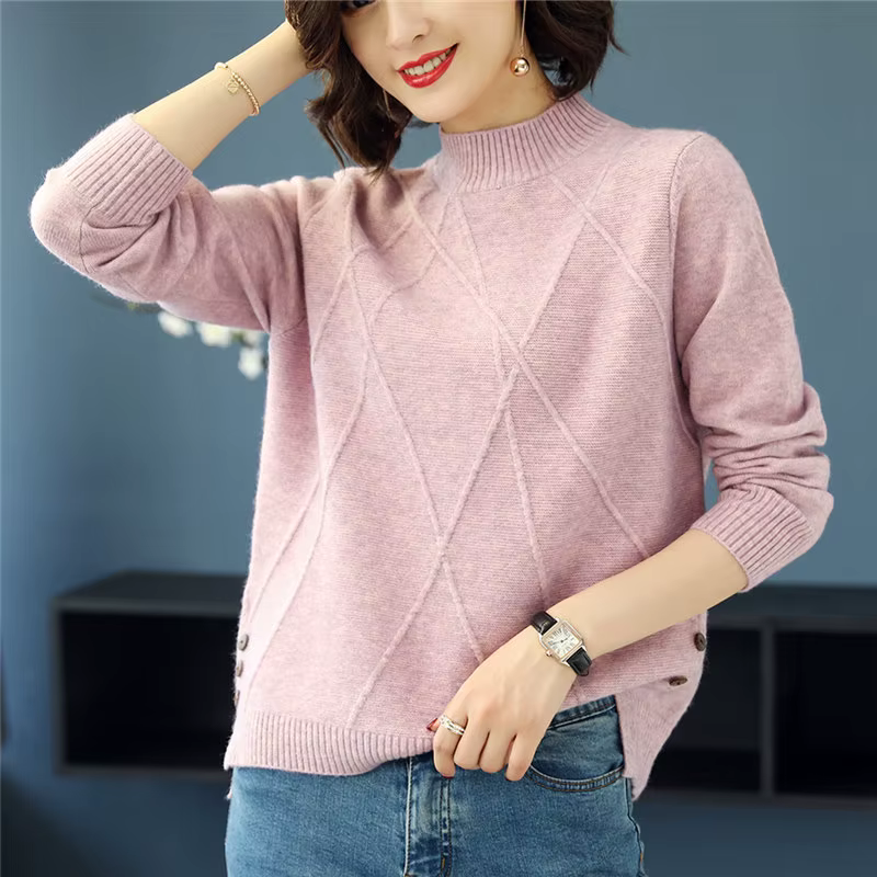 Tricot femme vêtements nouveau demi col roulé printemps automne tricots haut femmes pulls pull décon