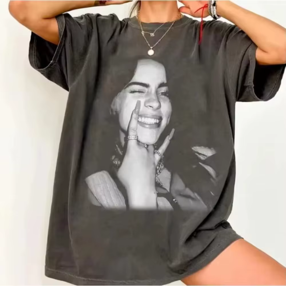 T-shirt imprimé motif Billie Eilish été 2026 pour fans hommes et femmes, cadeau pour un style décont