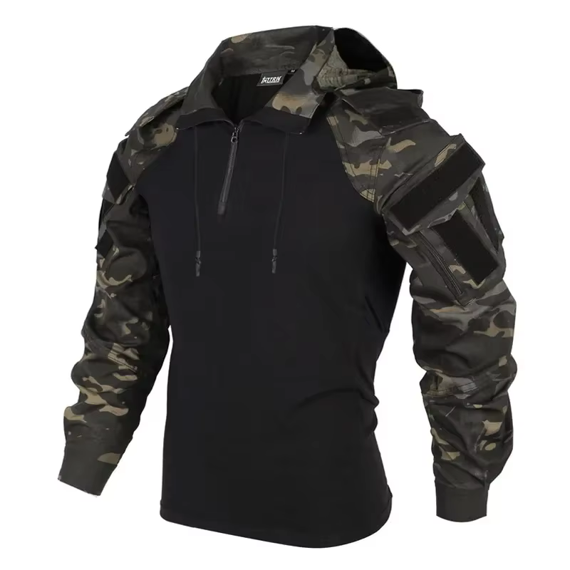 T-Shirt de Combat camouflage pour hommes, chemise tactique à capuche, chemises de chasse Airsoft Pai
