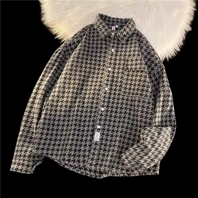 Veste chemise pied-de-poule pour hommes, rétro américain, ample, tendance, petite veste parfumée, pr