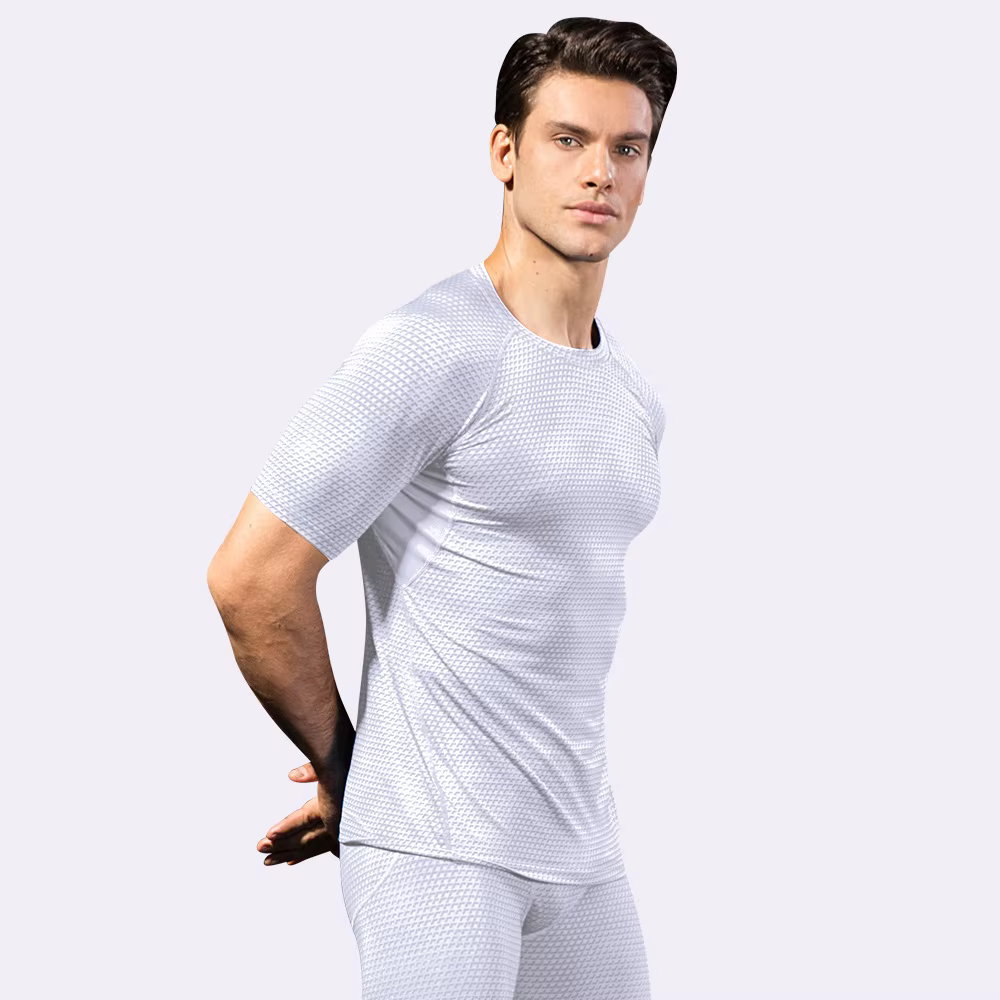 T-shirt de course pour hommes, vêtements de sport, séchage rapide, coupe ajustée, imprimé, manches c