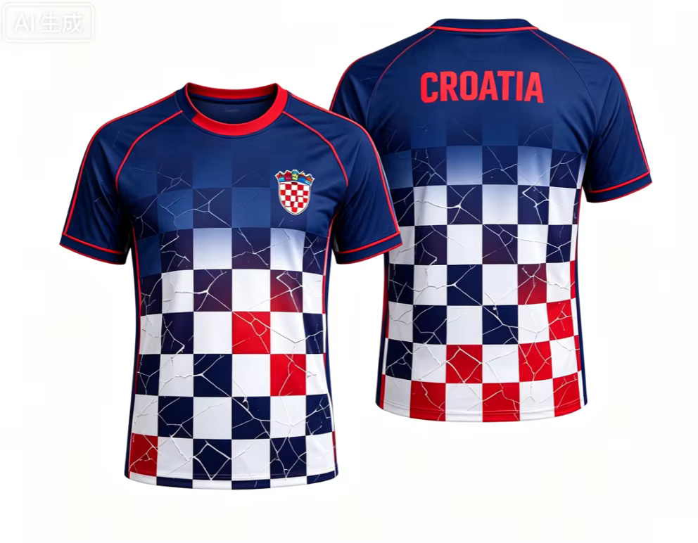 Maillot de football Croatie 2026, motif à carreaux rouge et blanc, unisexe, tendance et décontracté