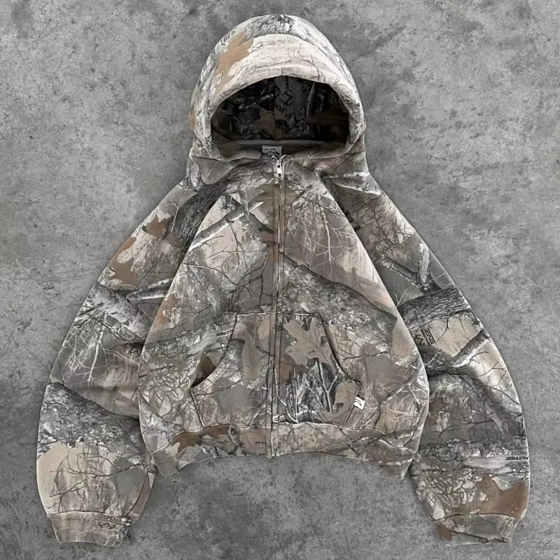 Y2K sweat à capuche zippé Harajuku motif de Camouflage Hip Hop streetwear gothique sweat à capuche s