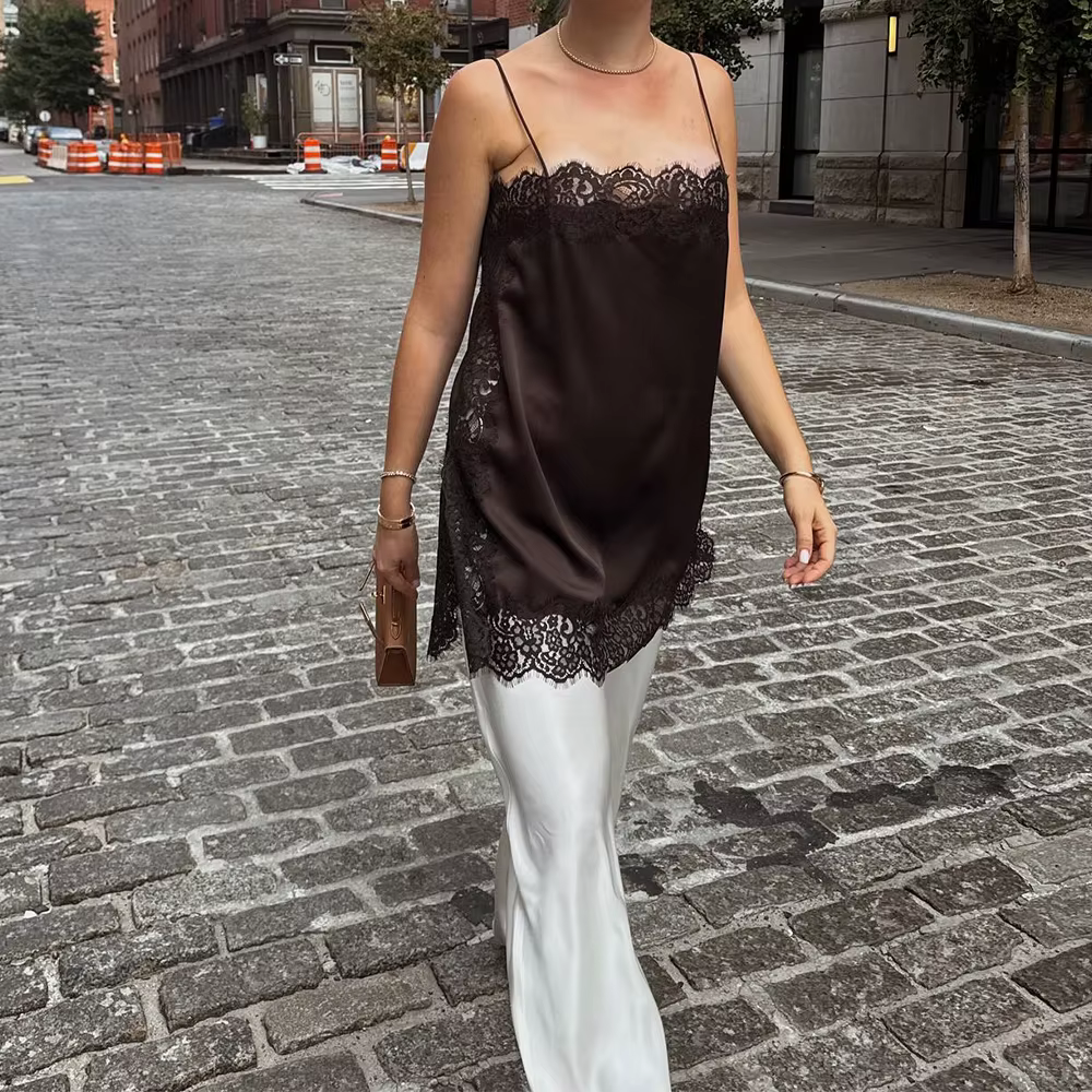 Camisole Vintage en Satin et dentelle florale pour femmes, Sexy, Patchwork, style Boho y2k, couleur 