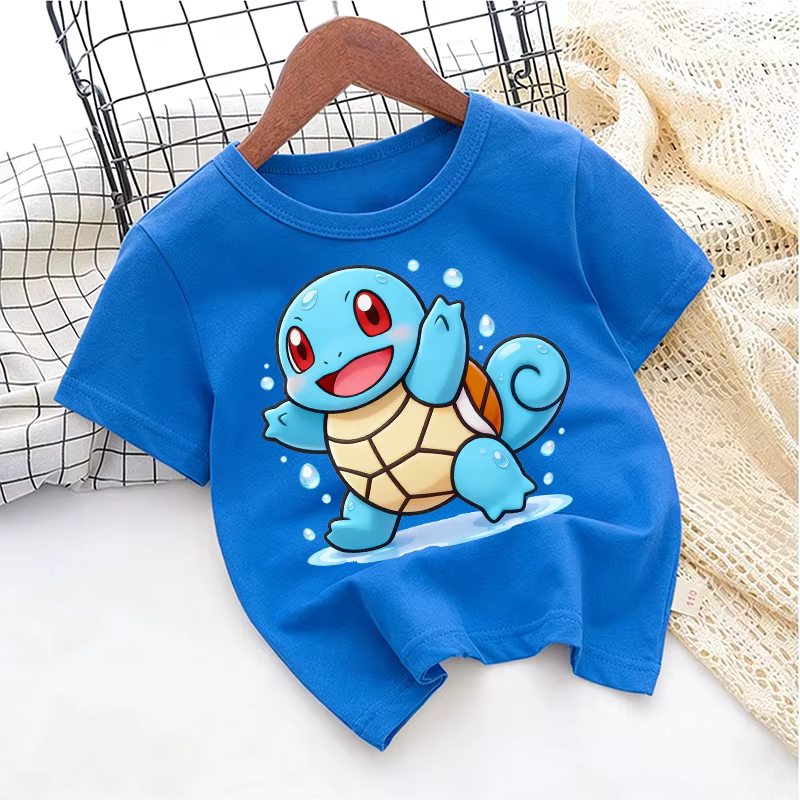 T-shirt Pikachu Pokémon pour enfants, en pur coton, dessin animé, streetwear décontracté, pour garço