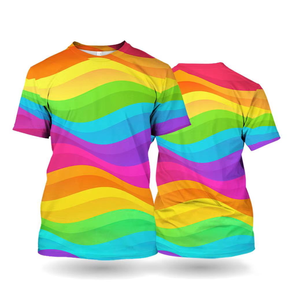 T-Shirt arc-en-ciel unisexe à manches courtes, T-Shirts imprimés de carnaval, motif rouge et jaune, 