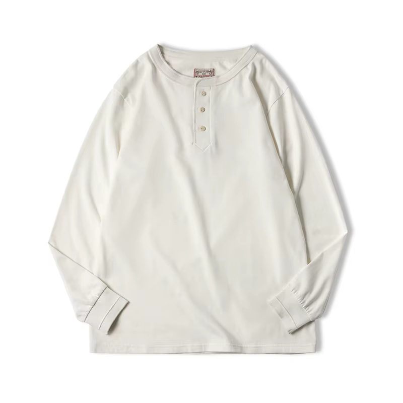 Maden T-shirt homme à manches longues style Henley avec trois boutons design classique col rond coul