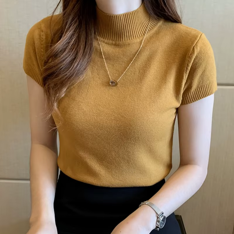 T-Shirt à col roulé pour femmes, pull à la mode, hauts décontractés, Style coréen, vêtements élégant