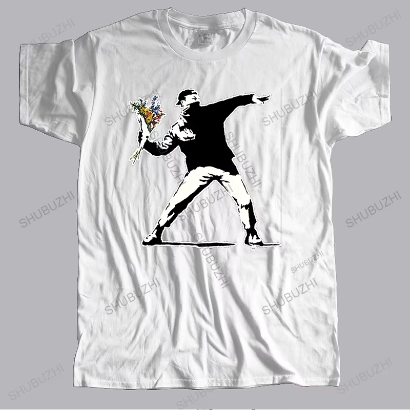 Offre spéciale hommes streetwear t-shirt coton t-shirt hommes lanceur de fleurs Banksy Panda pistole