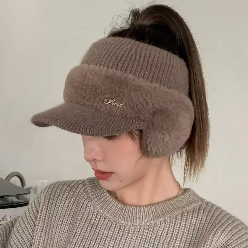 Casquettes de baseball à oreillettes pour femmes, chapeau de queue de cheval, visière coupe-vent, ch