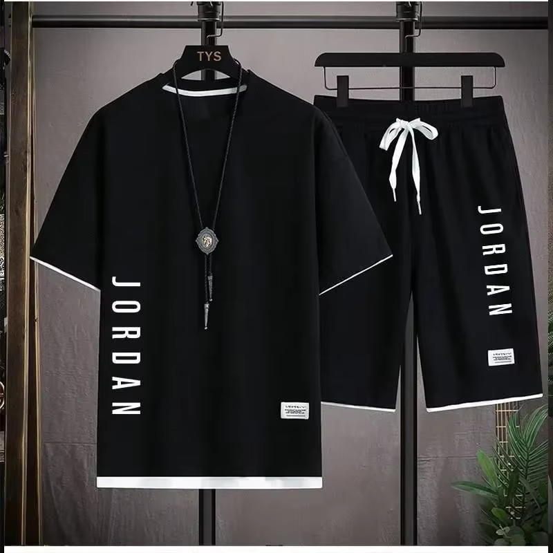 Ensemble T-shirt + short élégant et décontracté pour hommes, ensemble de sport, ample, confortable, 