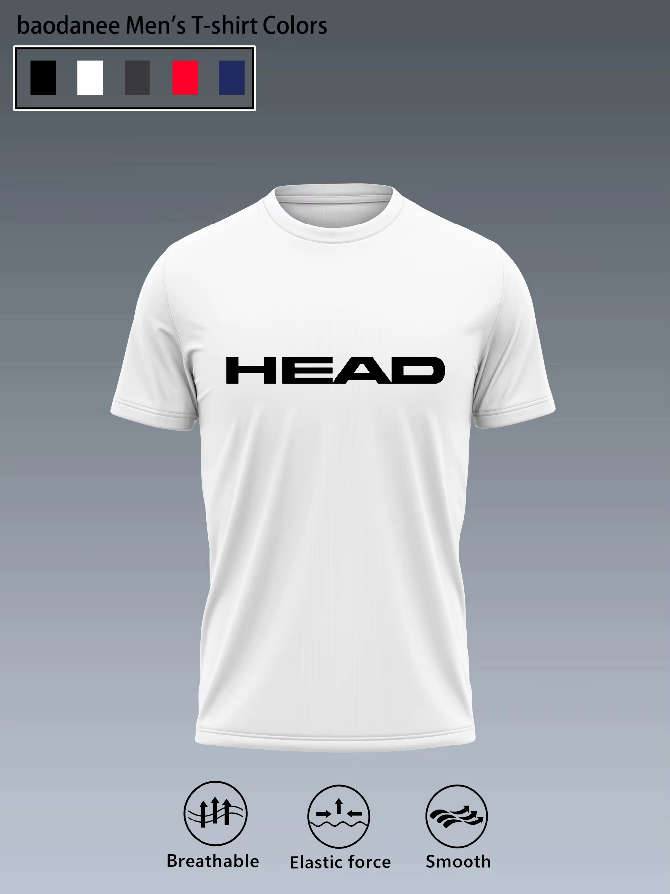 T-shirt de sport pour hommes HEAD, à séchage rapide, respirant, élastique et lisse, pour le badminto