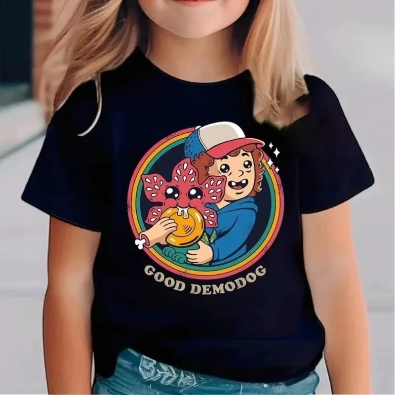 T-Shirt style Stranger pour enfants, garçon et fille, imprimé de dessin animé rétro, haut à manches 