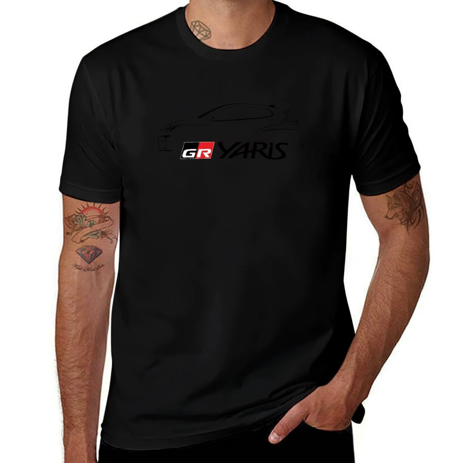 GR Yaris Silhouette-T-Shirt noir homme T-Shirt coton haute qualité T-Shirt personnalisé