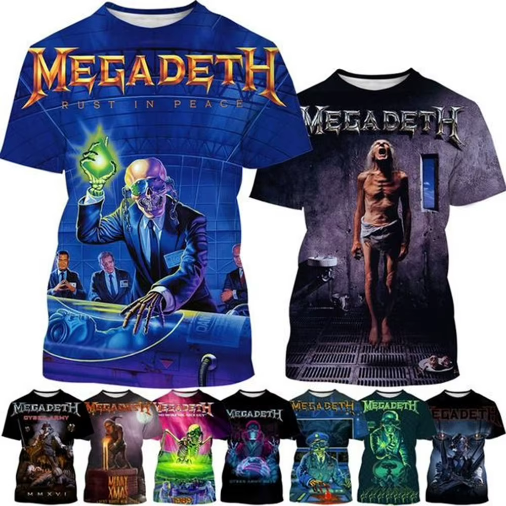Megadeth-T-shirt à manches courtes imprimé en 3D pour hommes et femmes, T-shirt décontracté, Punk, D