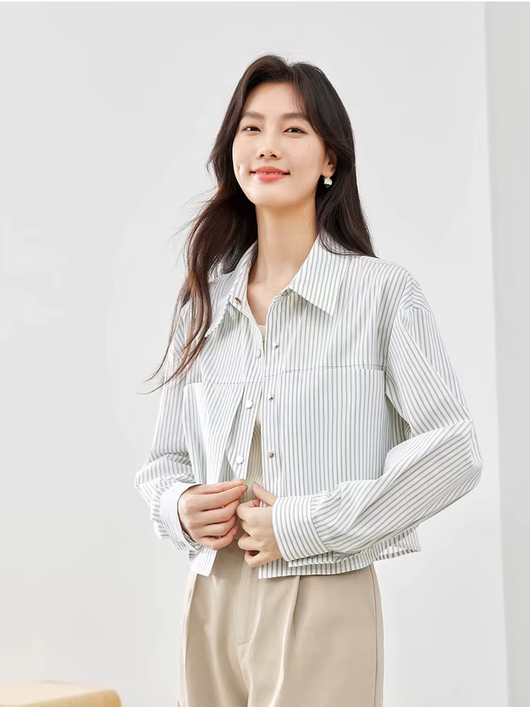 Chemisier court blanc Vimly pour femme, collection Printemps 2026, 100 % coton, col à revers décontr