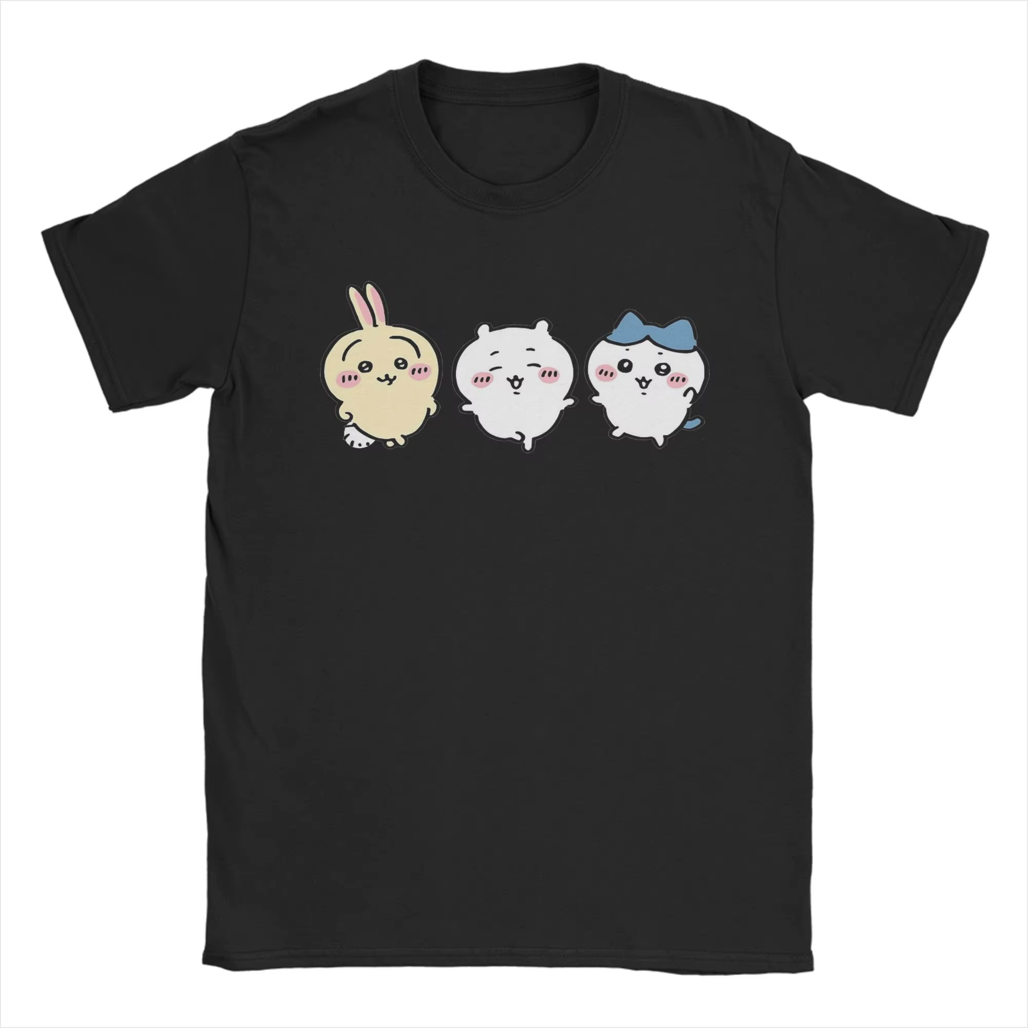 Chiikawas Hachiware Usagi T-shirt mignon Kawaii pour hommes, 100% coton, humoristique, col rond, man