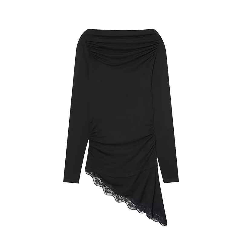 T-shirts pour femmes printemps automne mode dentelle ourlet T-shirts pour femmes asymétrie Streetwea
