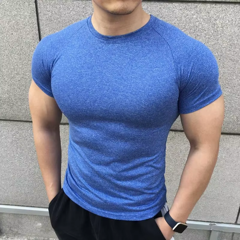 2024 nouveaux hommes d'été à manches courtes Fitness chemise en cours d'exécution Sport gymnase Comp