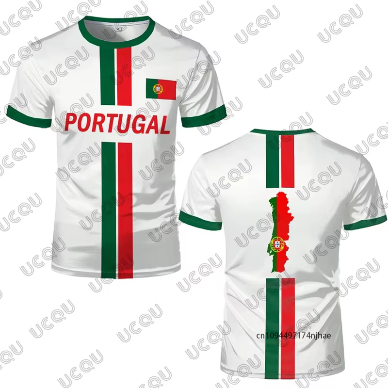 Nouveau maillot de football d'été avec imprimé drapeau du Portugal pour hommes et femmes, t-shirt re