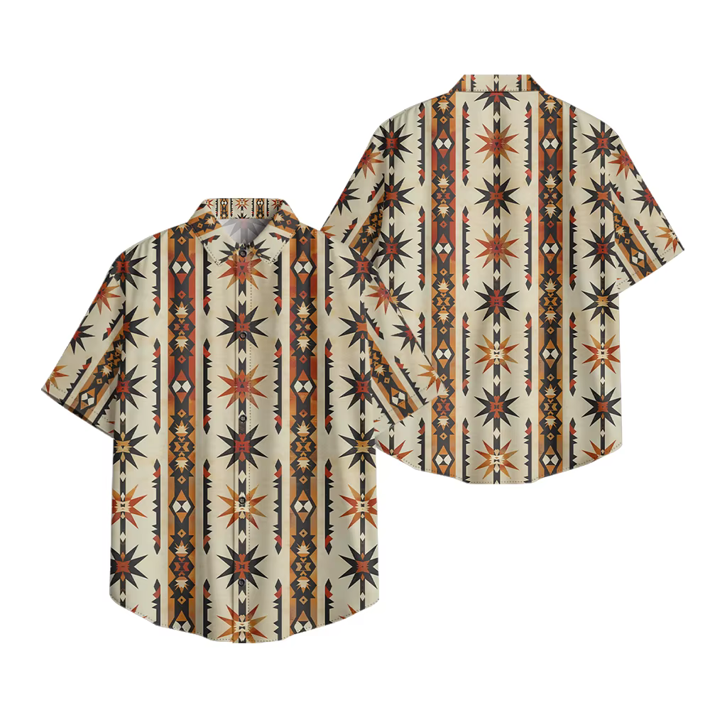 Chemise bohème à manches courtes, motif géométrique coloré, coupe ample, boutonnée, haut décontracté