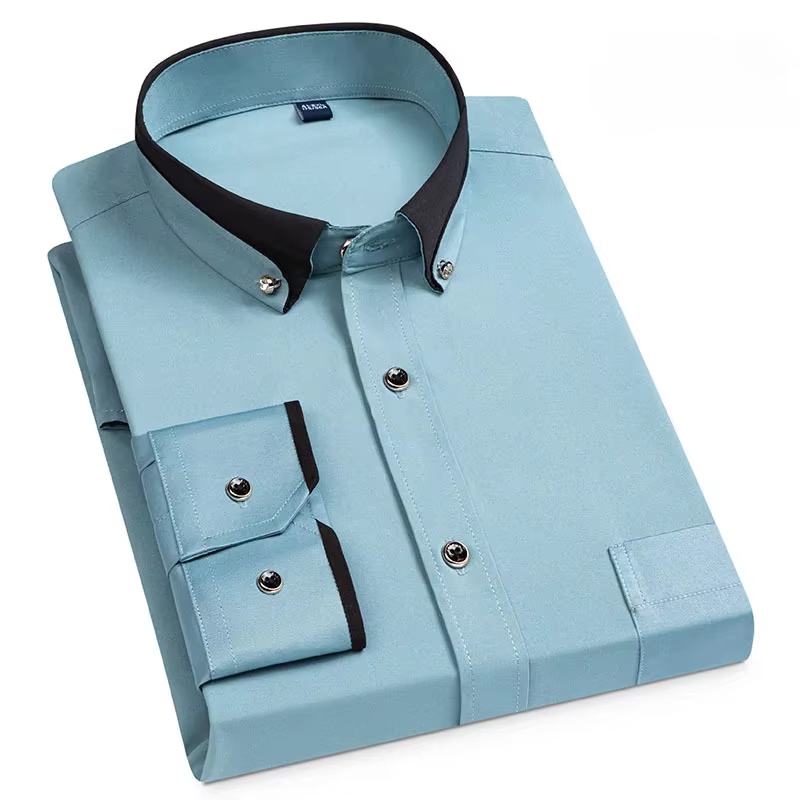 Chemises habillées sans repassage pour hommes, vêtements formels à manches longues, coupe cintrée, c