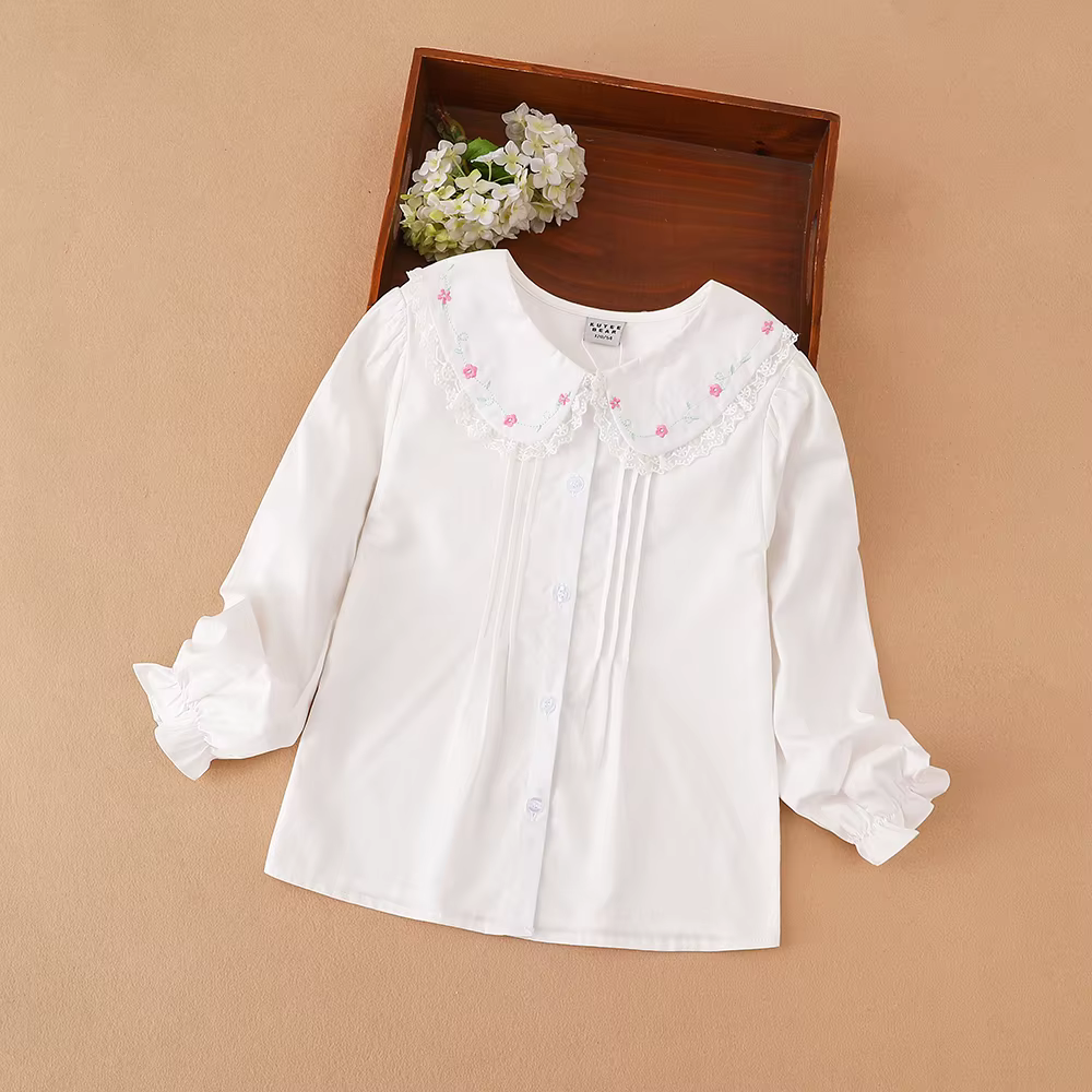 Chemise pour filles, vêtements à col en dentelle, chemisiers de Style collégial pour enfants de 5 à 