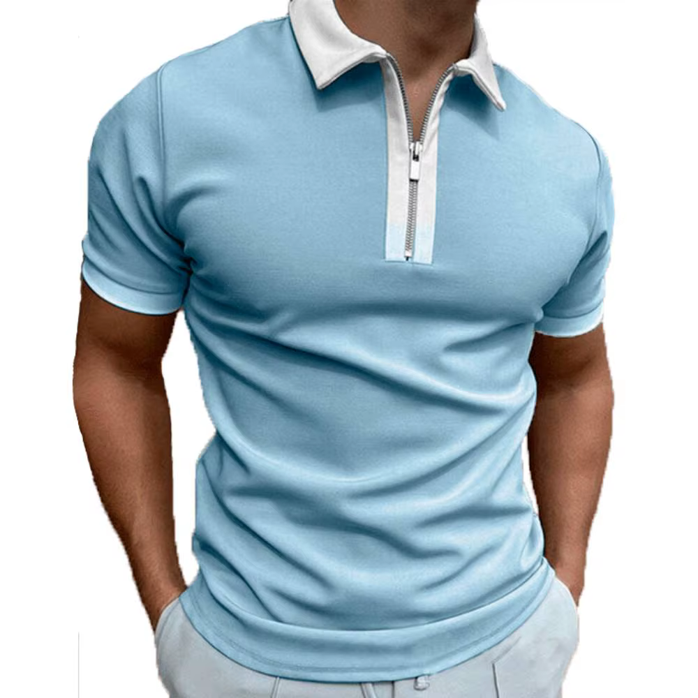 Polos rétro 50 ans Mustang voiture hauts t-shirt contraste couleur fermeture éclair revers t-shirt p