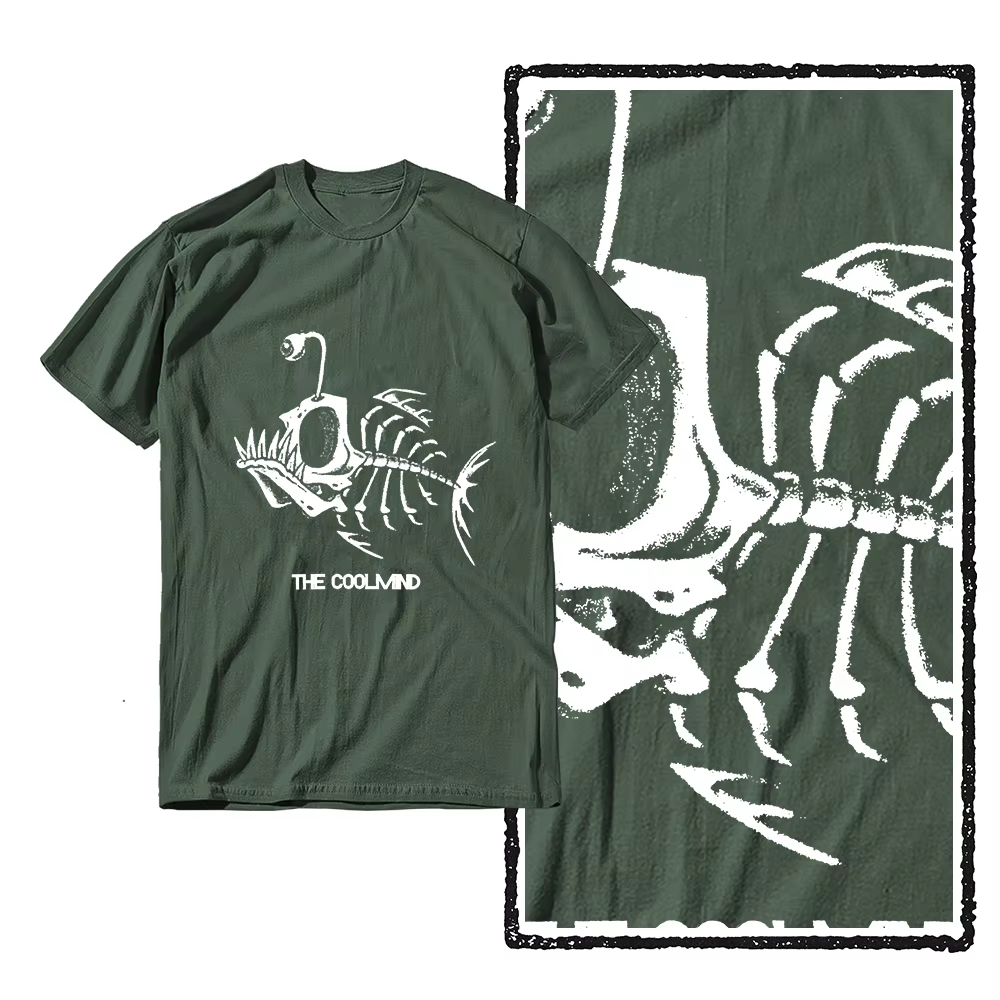 Bonefish crâne poisson de mer profonde squelette drôle pêcheur hommes T-Shirt coton col rond manches