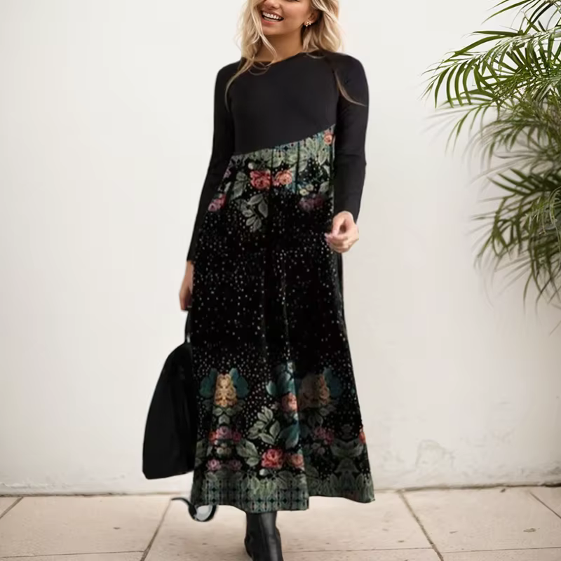Robe chemise à manches longues et col rond pour femmes, robes imprimées chics, robes décontractées p