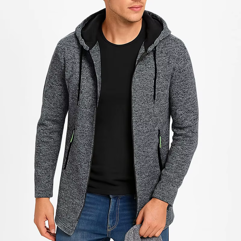 Sweat-shirt à capuche pour hommes, décontracté, avec poches zippées, fermeture éclair complète, manc