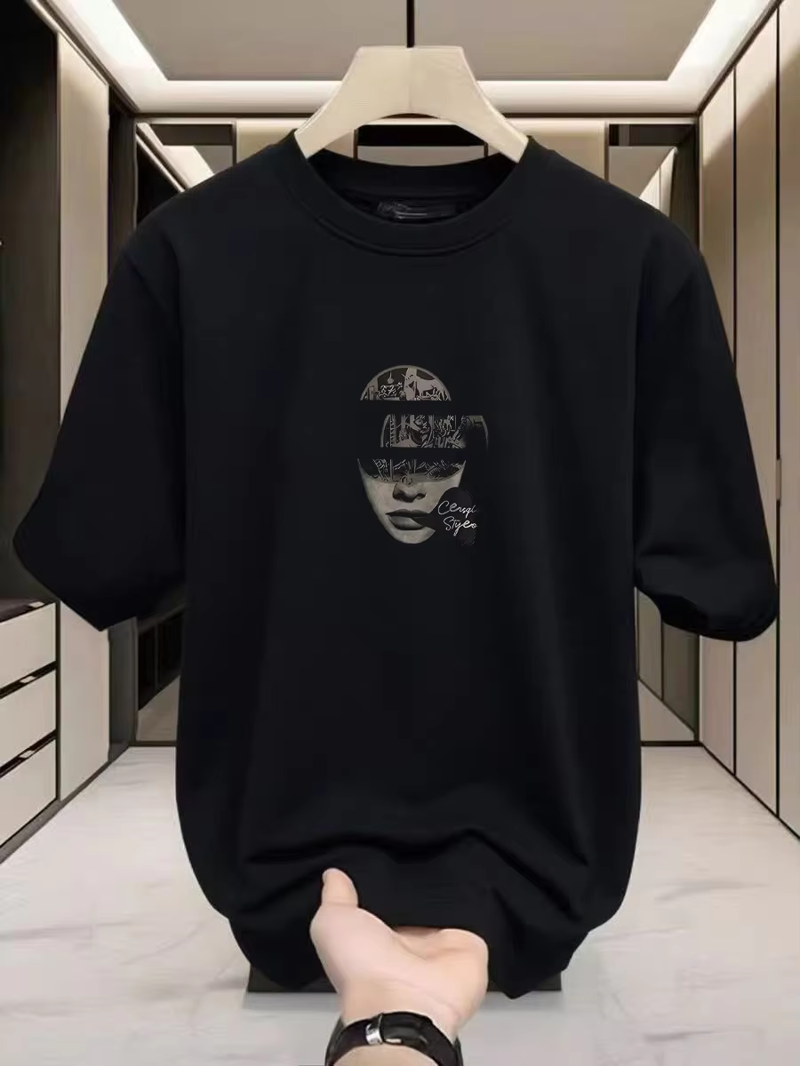 T-shirt pour homme MarsMax avec imprimé visage abstrait, 100% coton pur, décontracté, manches courte