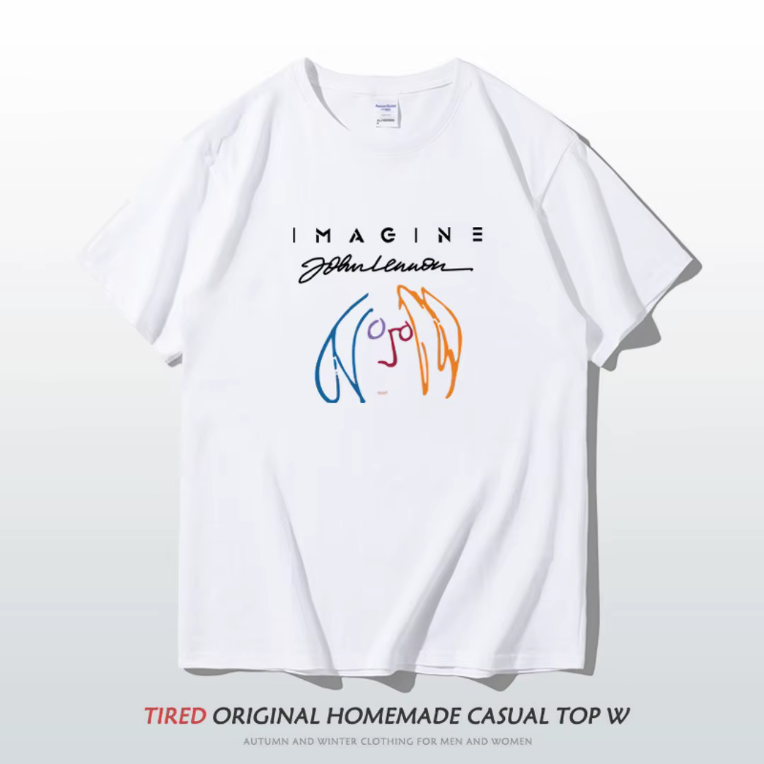 T-shirt à manches courtes pour hommes et femmes, en pur coton, avec motif John Lennon The Beatles Ro