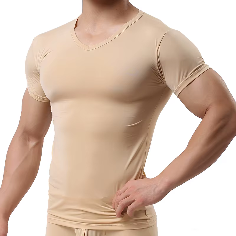 T-shirt manches courtes pour homme, estival et moulant, en soie glacée, à séchage rapide