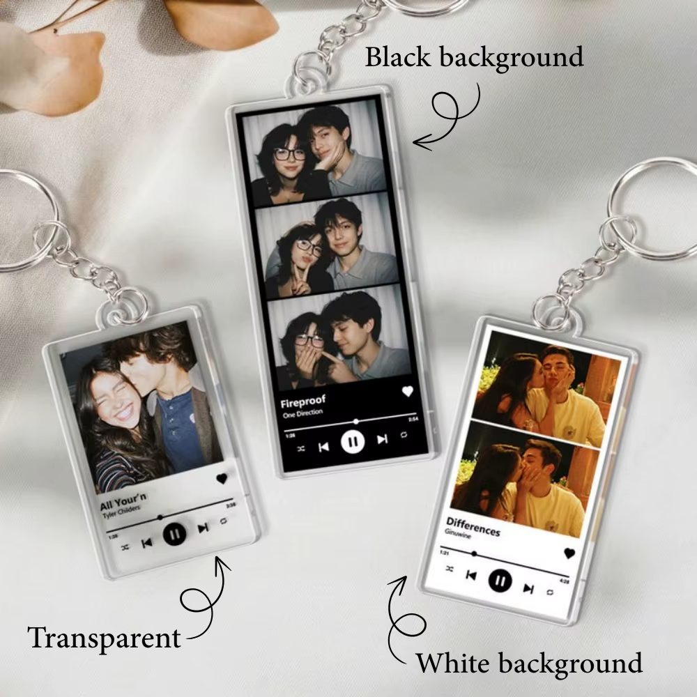 Porte-clés personnalisé avec photo, porte-clés en acrylique avec lecteur de musique, porte-clés avec