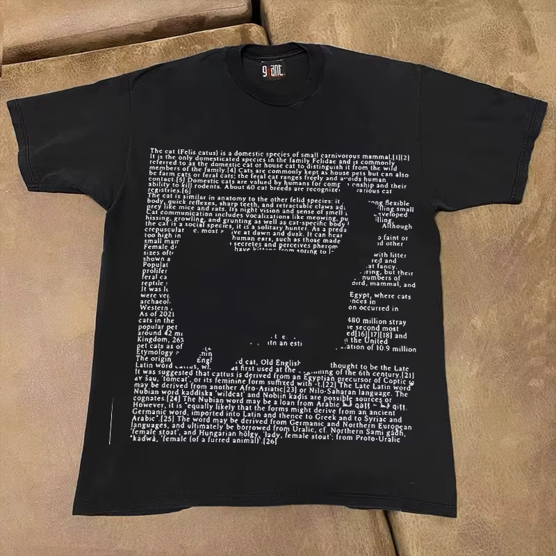 T-shirt à manches mi-longues pour hommes et femmes, en pur coton, avec lettres imprimées de chat eur
