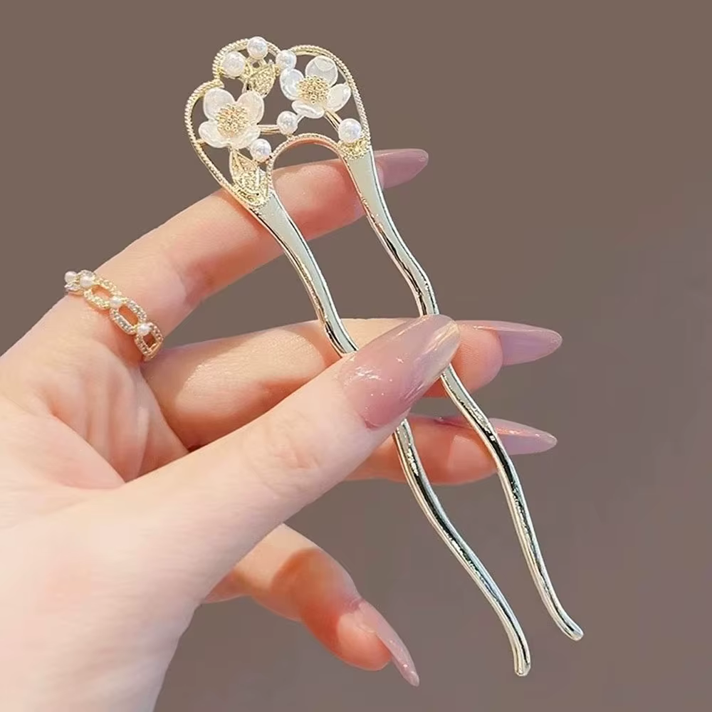U자비Épingle à cheveux fleur de perle nouveau chinois moderne Simple Updo épingle à cheveux en forme d