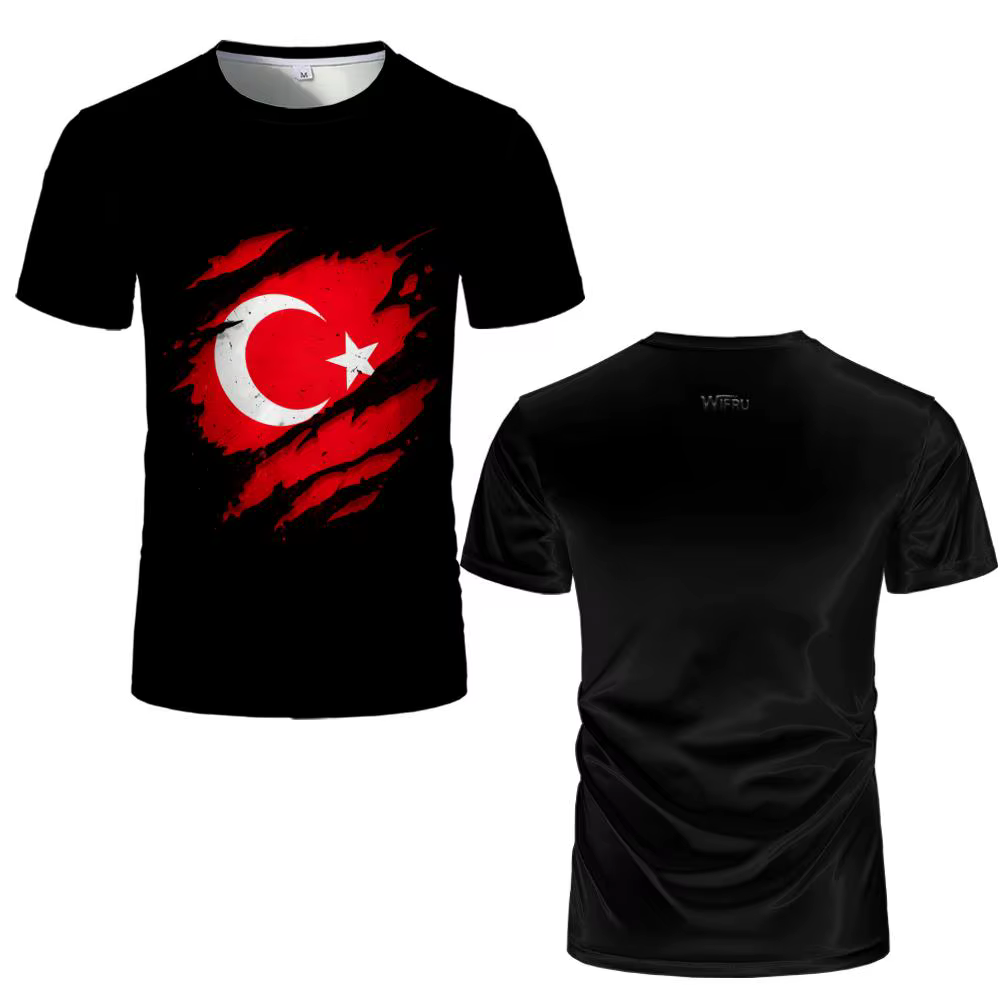 T-shirt imprimé de style graffiti turc Drapeau turc graphique T-shirt unisex sport respirant haut à 