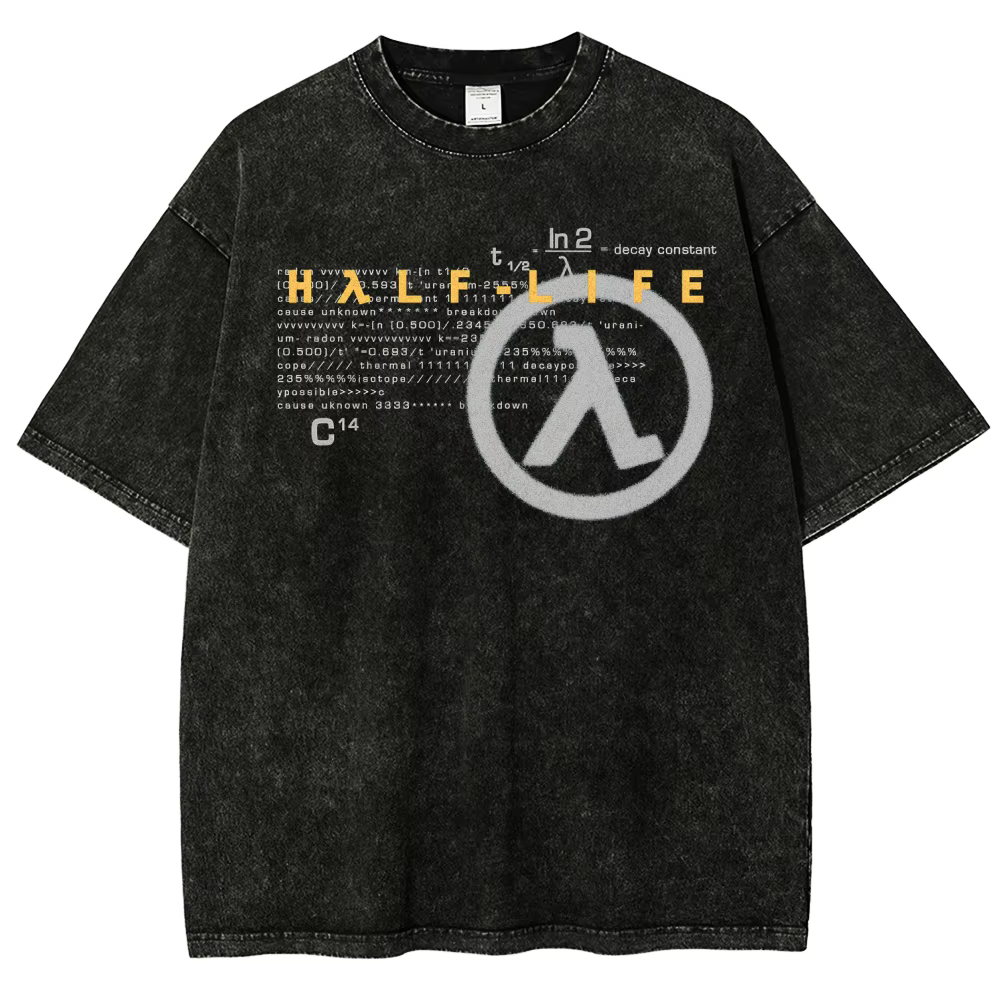T-shirt délavé Half Life, nouveau modèle 2026, vêtement de style personnalisé, pour toute l'année, s