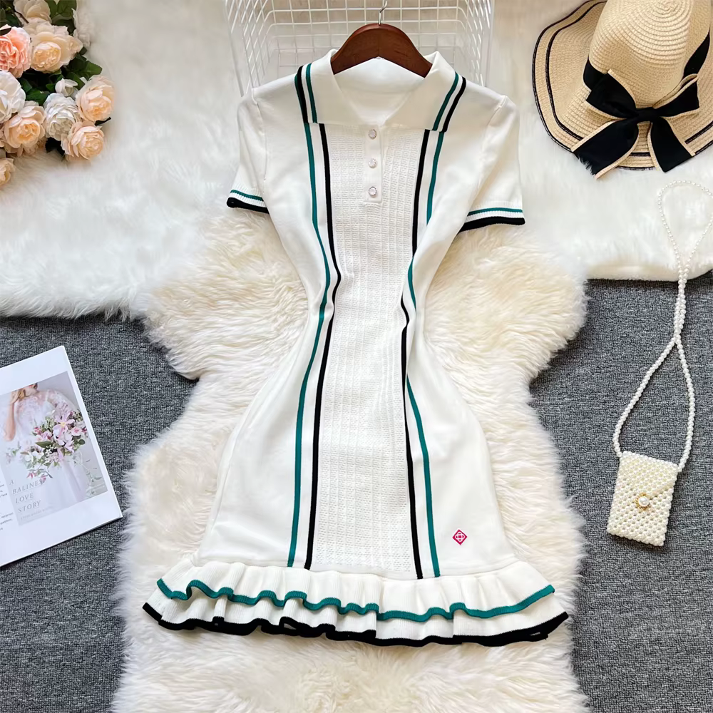 YuooMuoo marque mode femmes tricoté Mini robe Ins chaud Sexy paquet hanches à volants robe de soirée