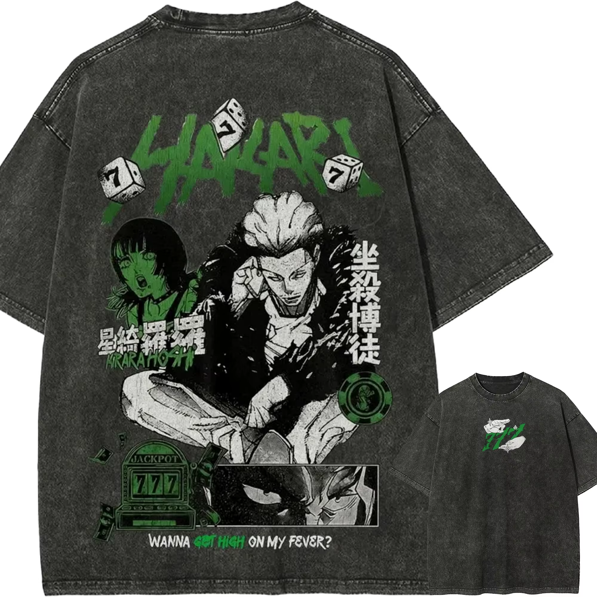 T-shirt Kinji Hakari Jujutsu Kaisen Jackpot 777, tee-shirt vintage délavé, surdimensionné, rétro, an