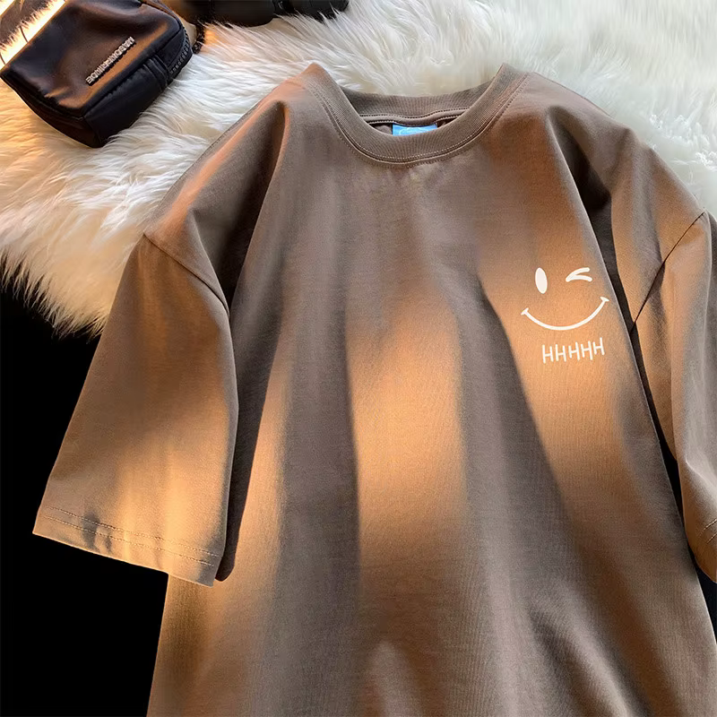 T-shirt à manches courtes Happy Face 2026 pour garçons - T-shirt d'été blanc à demi-manches coupe am