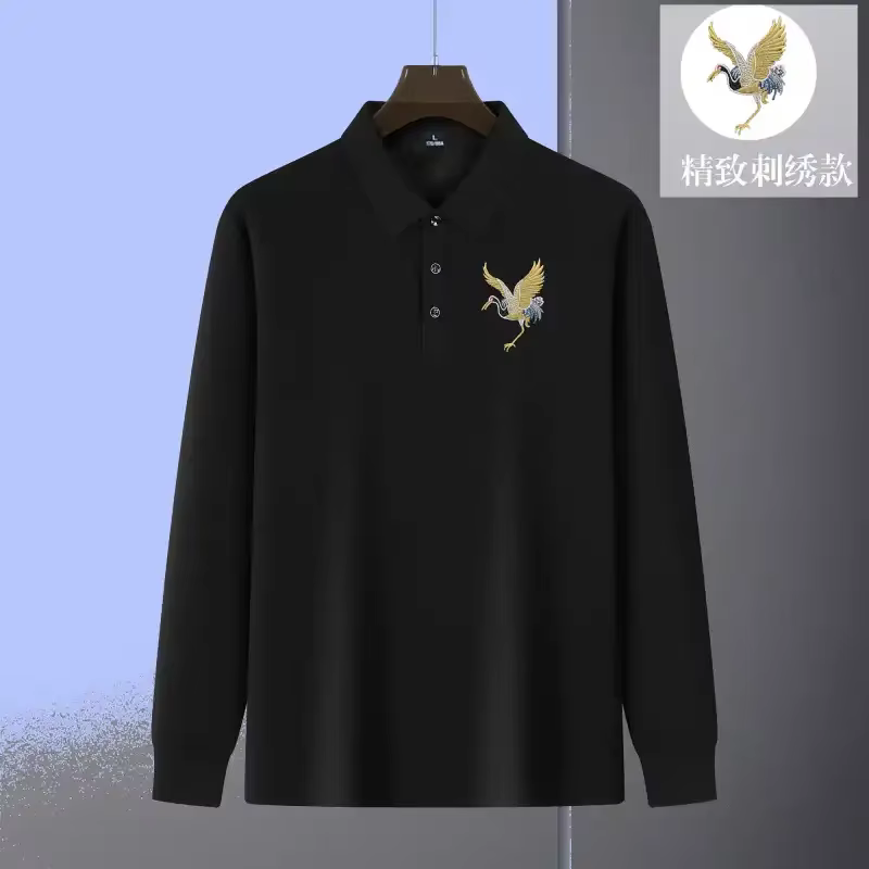 Polo à manches longues pour homme avec t-shirts à broderies de grues