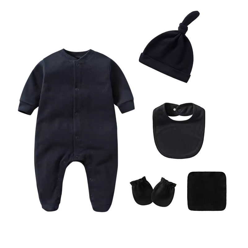 Ensemble pour nouveau-né garçon et fille, 100% coton, manches longues, couleur unie, barboteuse, cha
